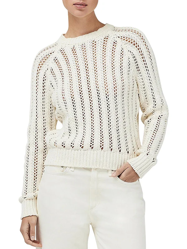 Adrienne Womens Open Stitch Cotton Crewneck Sweater