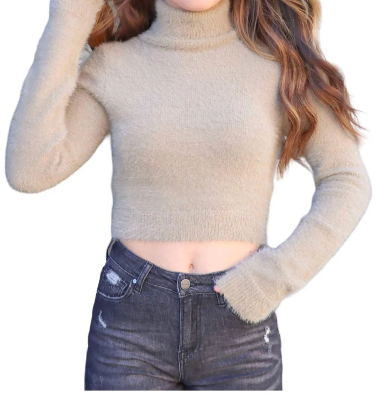 Fuzzy Knit Sweater In Khaki