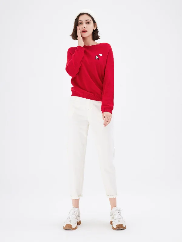 Red Graphic Crewneck Cashmere Sweater