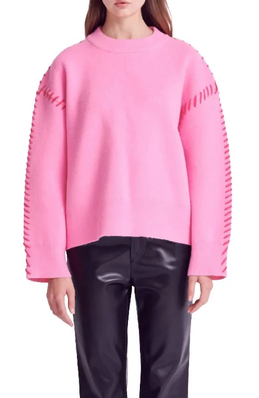 Whipstitch Accent Crewneck Sweater In Pink