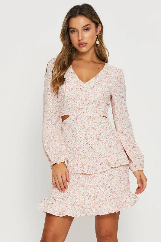 Print Mini Dress Long Sleeve