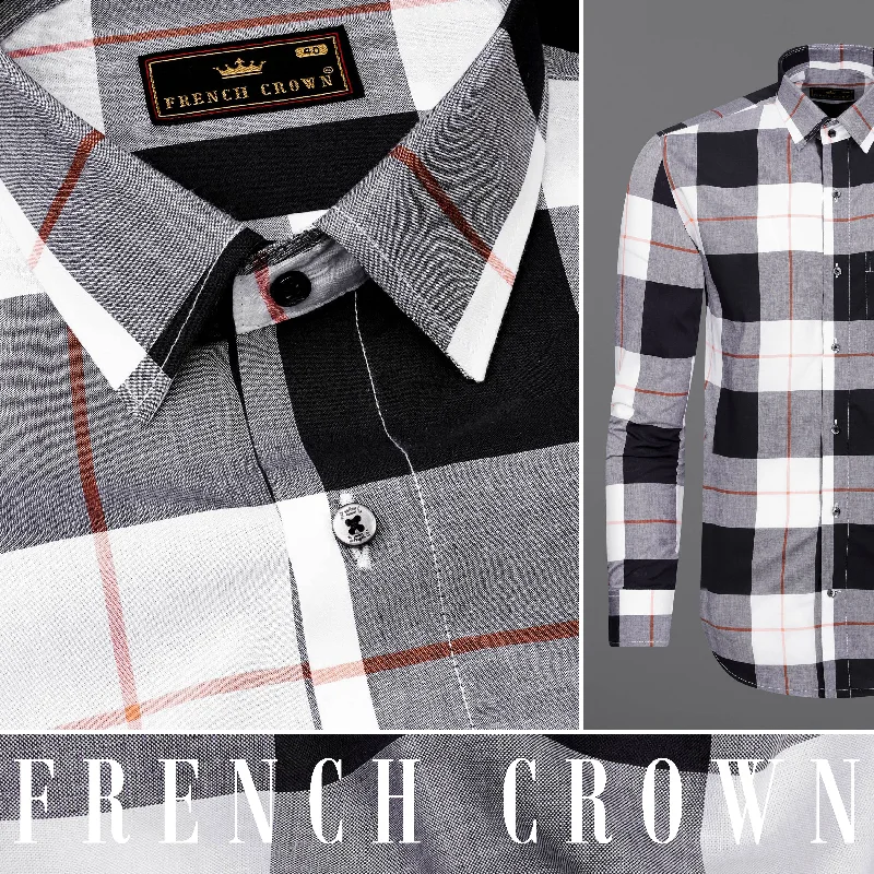 Bright White and Black Plaid Premium Cotton Shirt