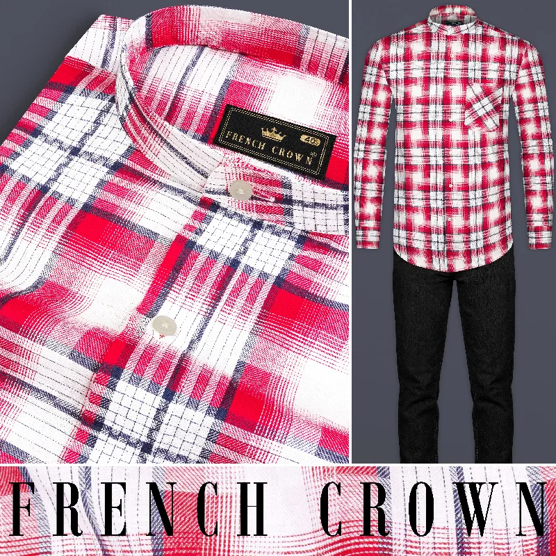 Bright White and Scarlet Red Plaid Twill Premium Cotton Shirt