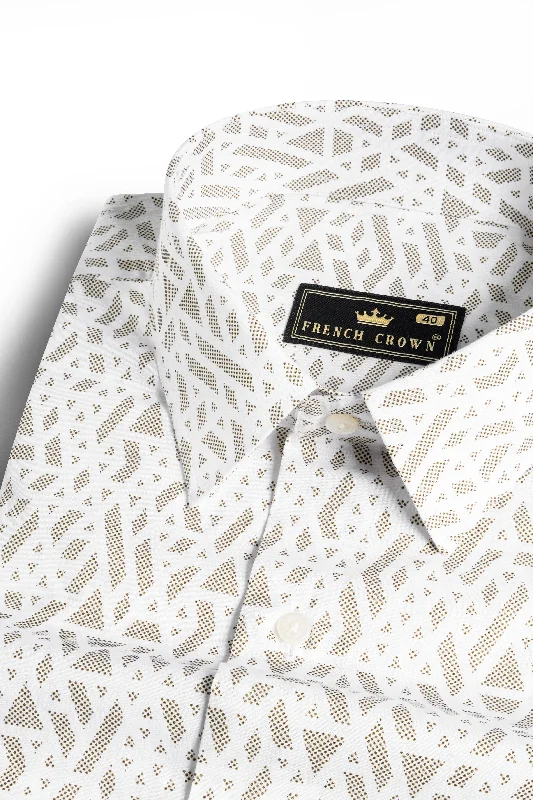 Bright White and Tortilla Brown Printed Premium Cotton Shirt