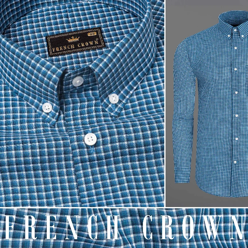 Jelly Bean Blue With Bright White Checkered Twill Premium Cotton Shirt