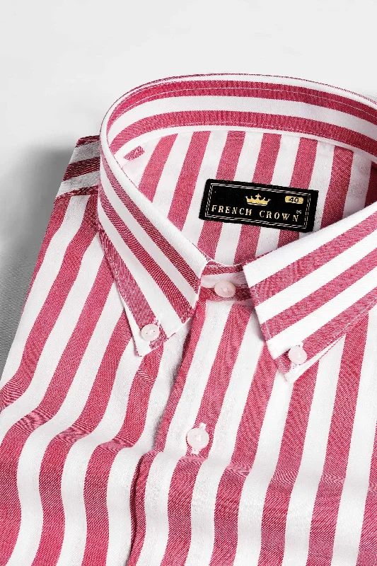 Mandy Pink and White Striped Twill Premium Cotton Button Down Shirt