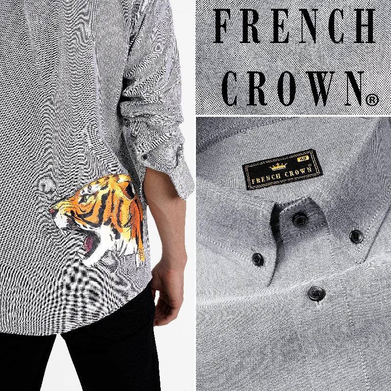 Pumice Gray Tiger Printed Royal Oxford Designer Shirt