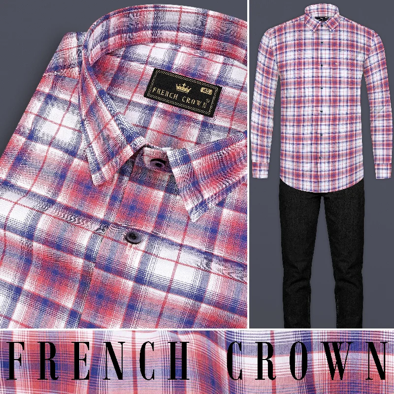 Salmon Red with San Marino Blue Plaid Premium Cotton Shirt