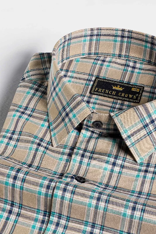 Sandrift Brown with Cloud Burst Blue Twill Plaid Premium Cotton Shirt