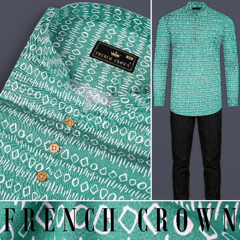 Viridian Green Printed Giza Cotton Kurta Shirt