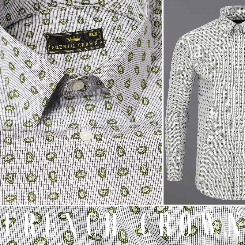 White And Jasmine Green Paisley Printed Premium Cotton Shirt