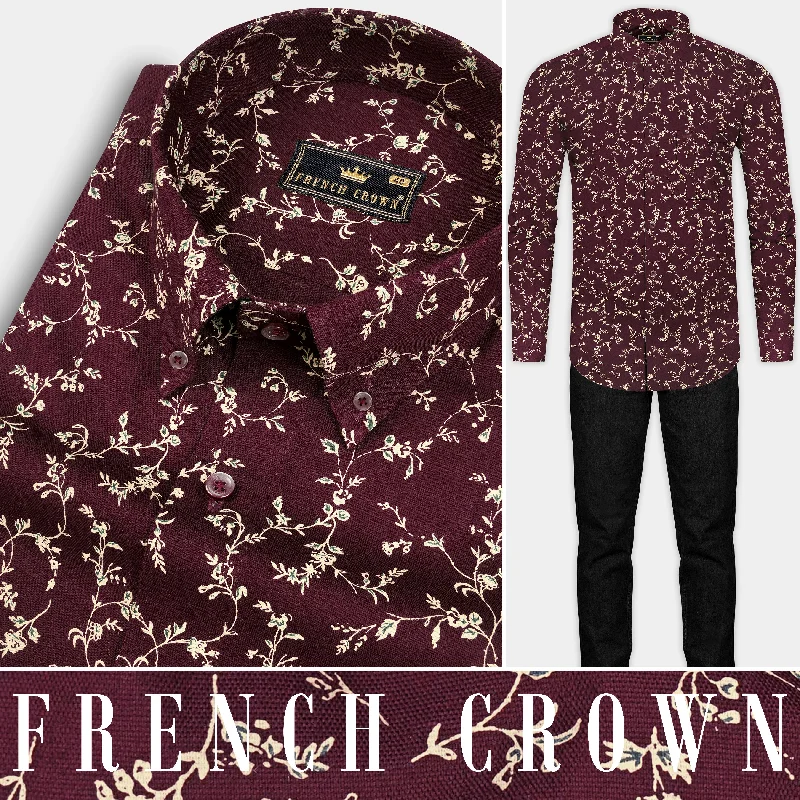 Wine Berry flowers Printed Royal Oxford Shirt