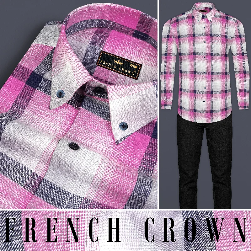 Zodiac Blue with Thulian Pink Twill Checkered Premium Cotton Shirt