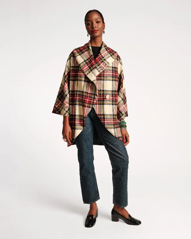 Cocoon Shawl Collar Wool Coat Christmas Plaid