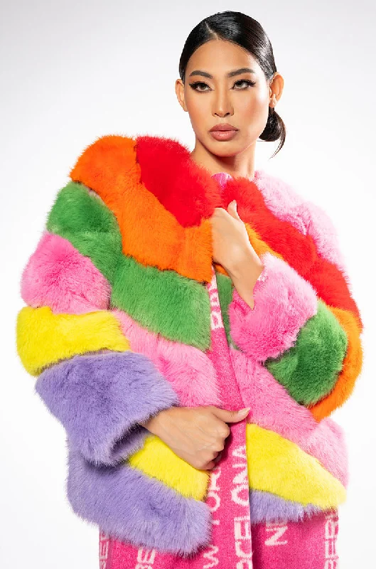 JAYLEY BRAND FAUX FUR RAINBOW JACKET