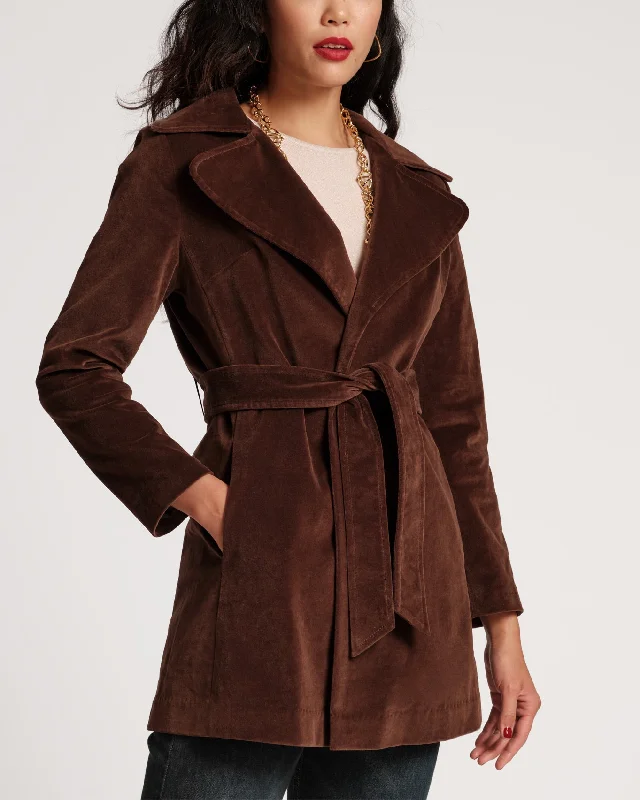 Sergeant Stretch Velvet Belted Jacket Chocolate