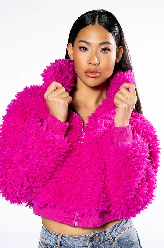 SHAGGY FAUX FUR ZIP UP JACKET