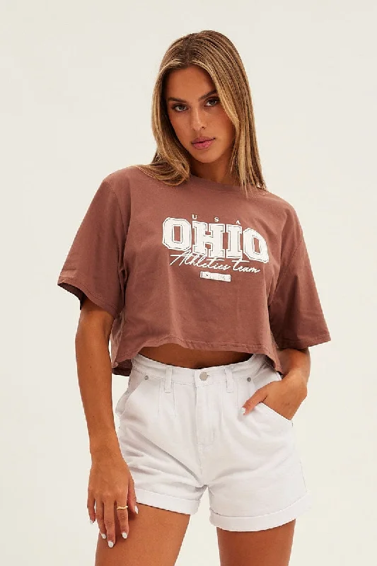 Brown Graphic T-Shirt Ohio Crew Short Sleeve