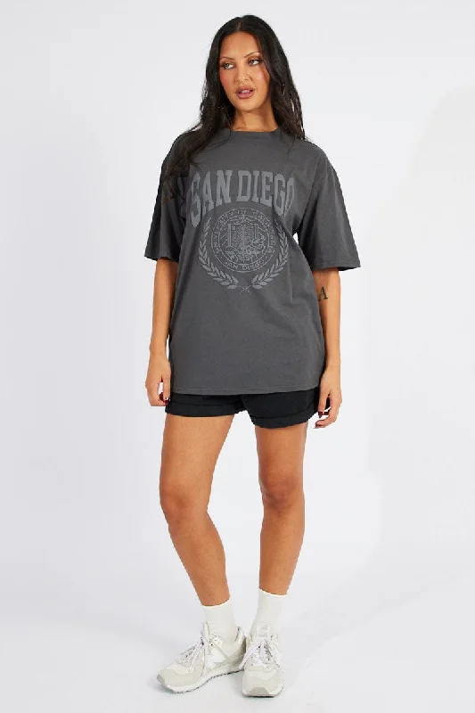 Grey Graphic Tee Short Sleeve