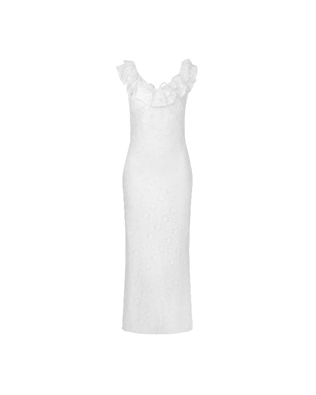 LEONIE RUFFLE DRESS WHITE