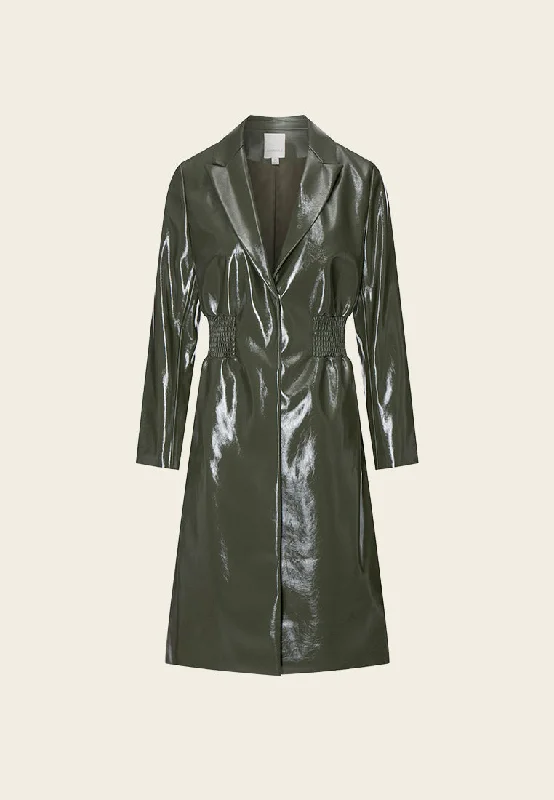 Patent Vegan Leather Lapel Coat