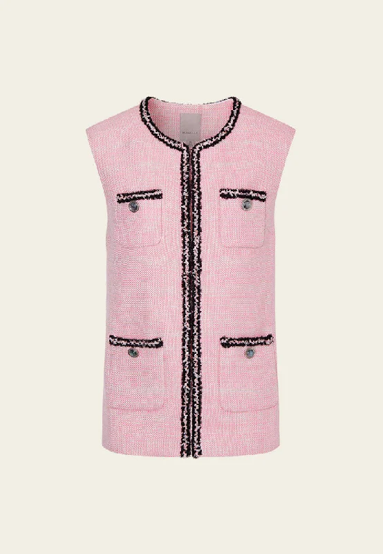 Black Trimmed Pink Tweed Vest