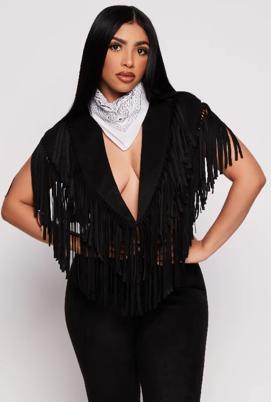 Faux Suede Fringe Bolero Vest