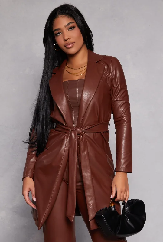 Faux Leather Wrap Coat