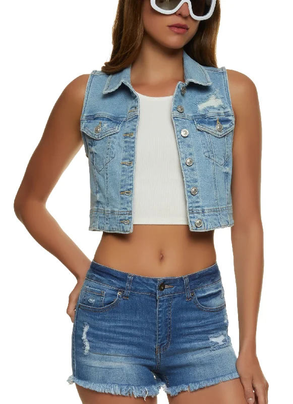 WAX Distressed Denim Cropped Vest