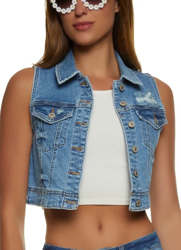 WAX Distressed Denim Cropped Vest