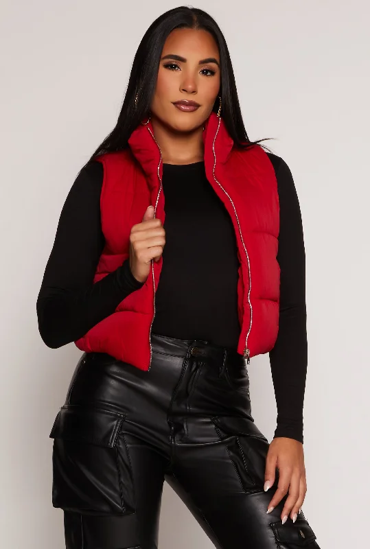 Zip Front Cropped Puffer Vest